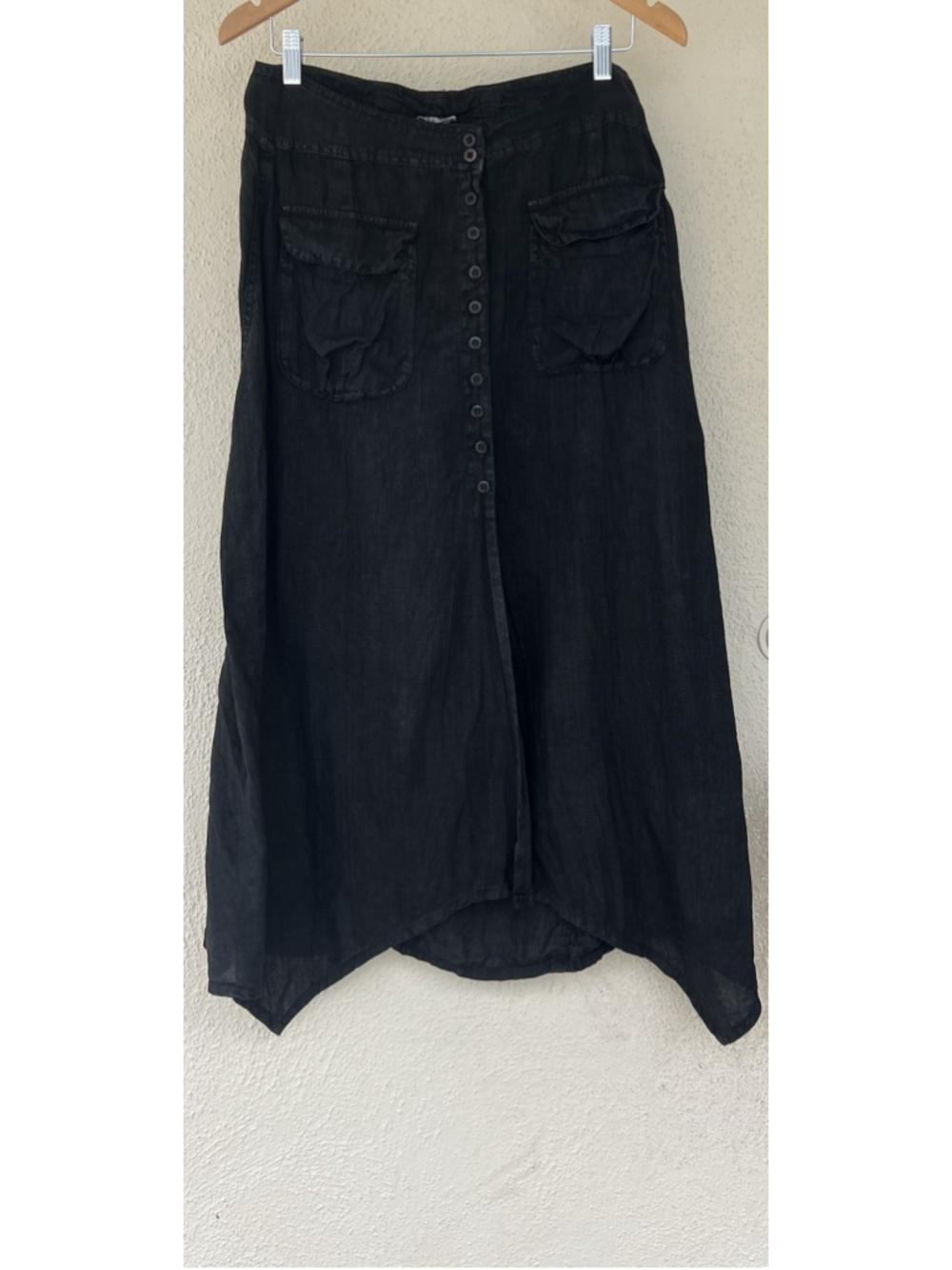Completo Lino By Arturo Linen Lagenlook Midi Skirt Beachy Resort Flowy Black M